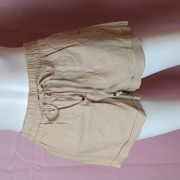 Love Tree Linen Beige Drawstring Waist Shorts with Pockets size Large - Picture 1 of 9